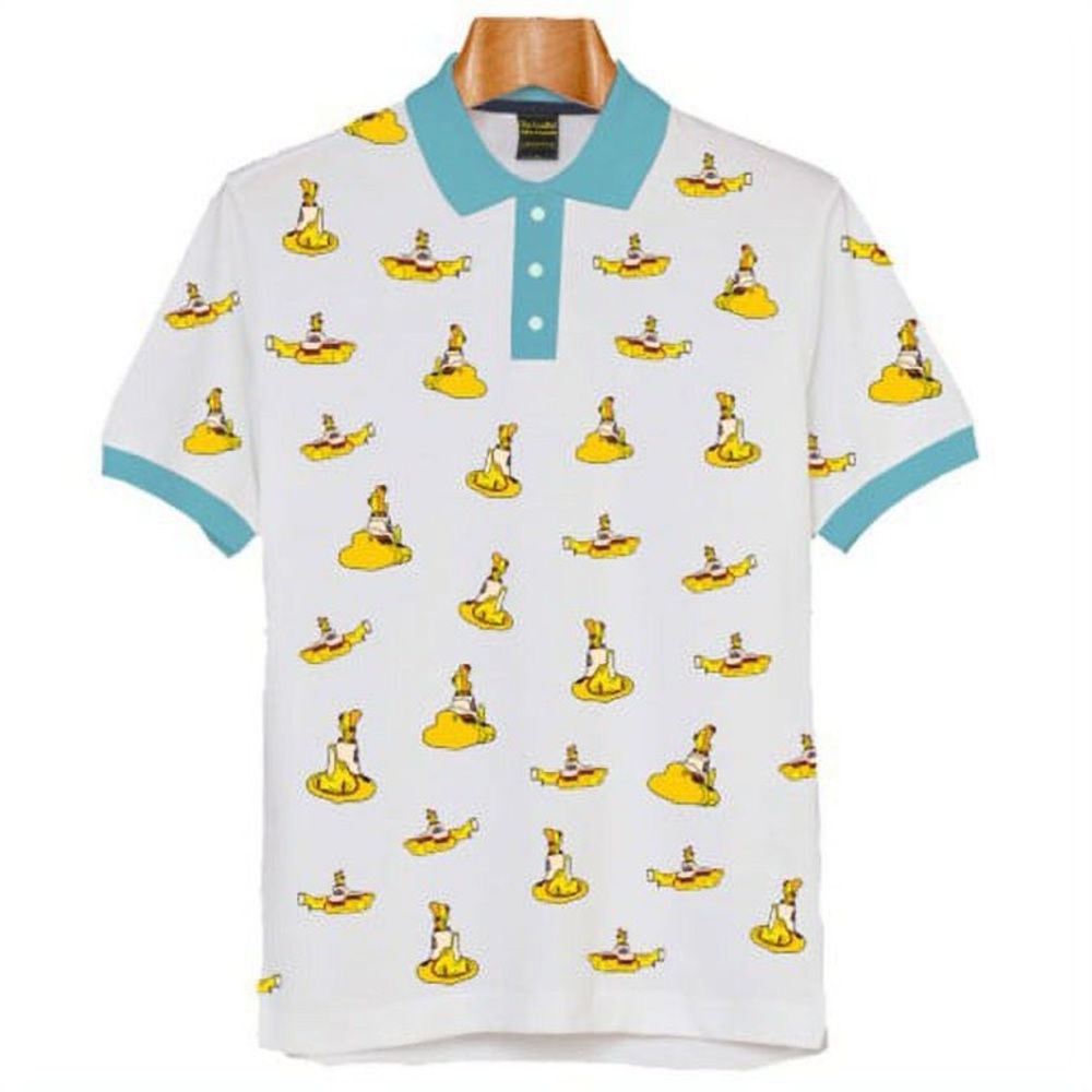NWT The Beatles White Polo with Yellow and Blue Accents